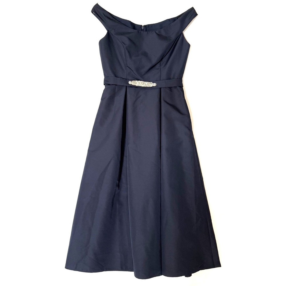 Jenny Packham Bridesmaids Dress 2 Mikado Off Shoulder Midi Blue Pockets Belted